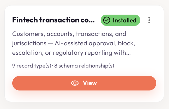 Fintech transaction compliance playbook card in the AnythingGraph dashboard